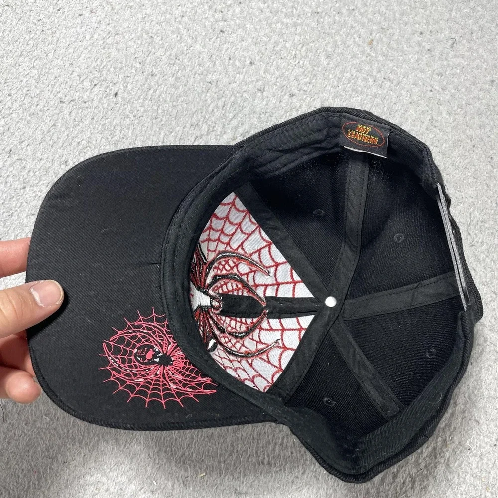Hot Leathers Hat Cap Snap Back One Size Mens Black Spider Web Skull Biker Horror - Picture 5 of 6